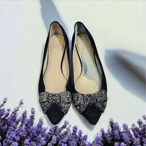 Tory Burch Black Sliver Rhinestone Bow Flats Women Size 8.5 M